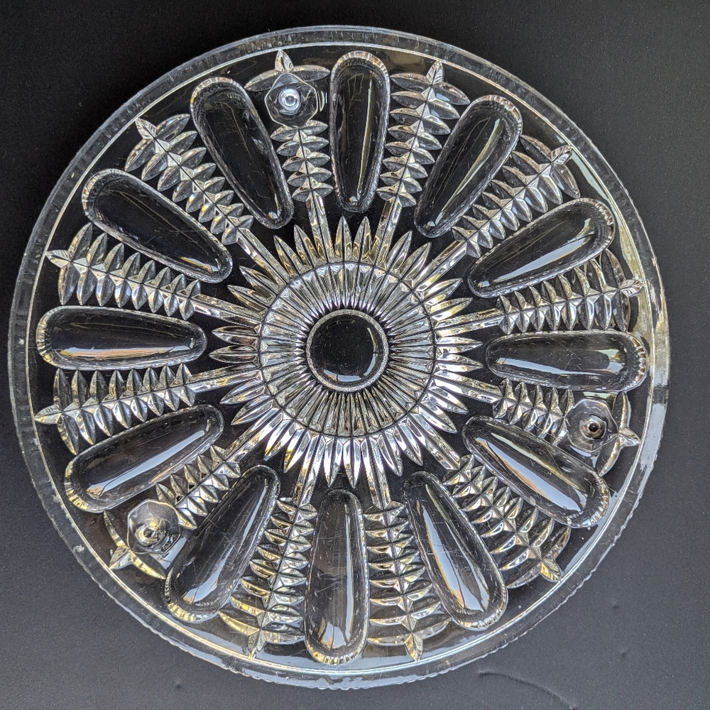 Cake Stand Low Footed Fancy Heavy Glass Serving Platter 12" Vintage Cottagecore